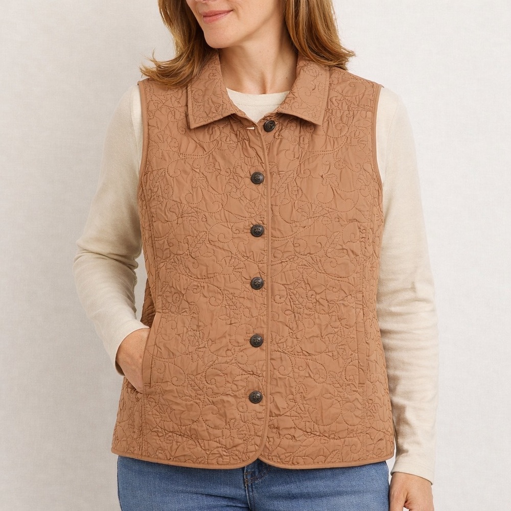 NorthStyle Camel Quilted Vest XL Button Front Lightweight Fall Jacket